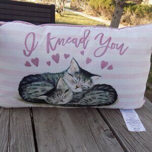 I Knead You Kitten Pillow Darling pink White Couch Or Bed Pillow